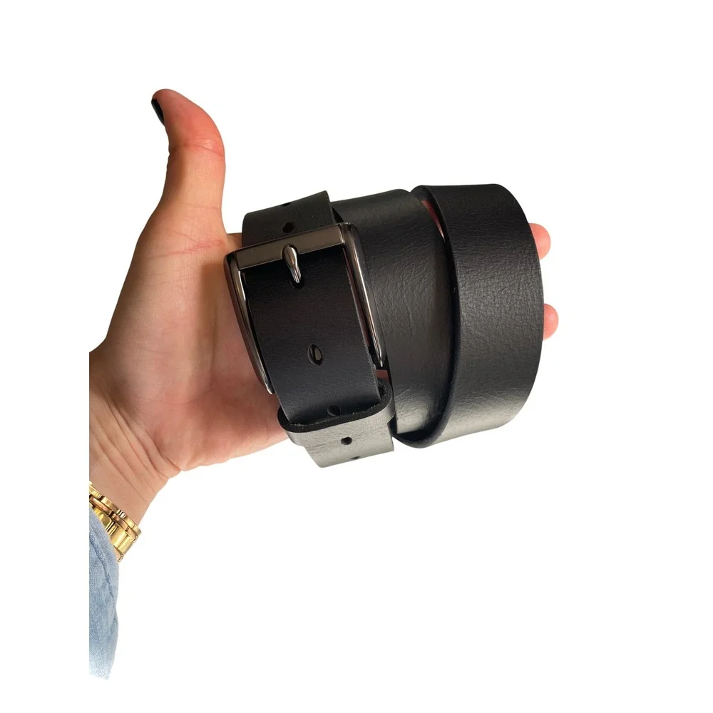 Black Leather Belt Large Gunmetal Buckle Size L by Haggar